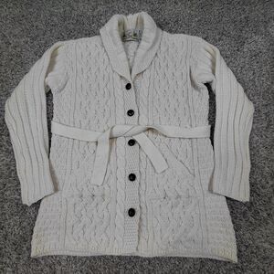 Aran Crafts Ireland Belted Cardigan Sweater Medium Alpaca Merino Wool Fisherman
